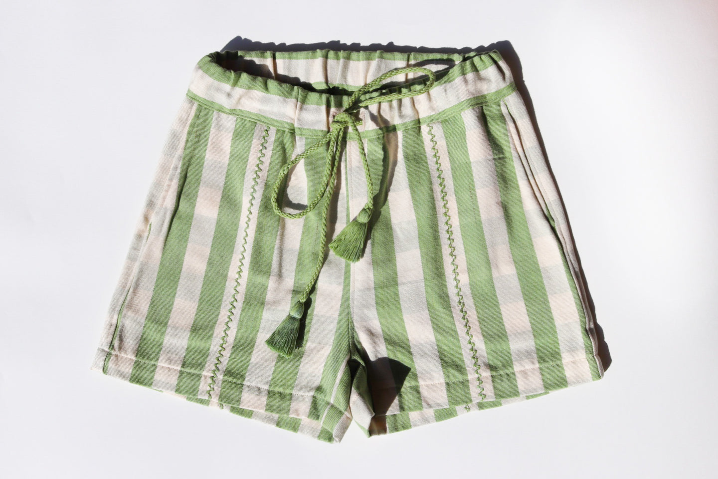 HANDWOVEN SHORTS IN JADE GINGHAM