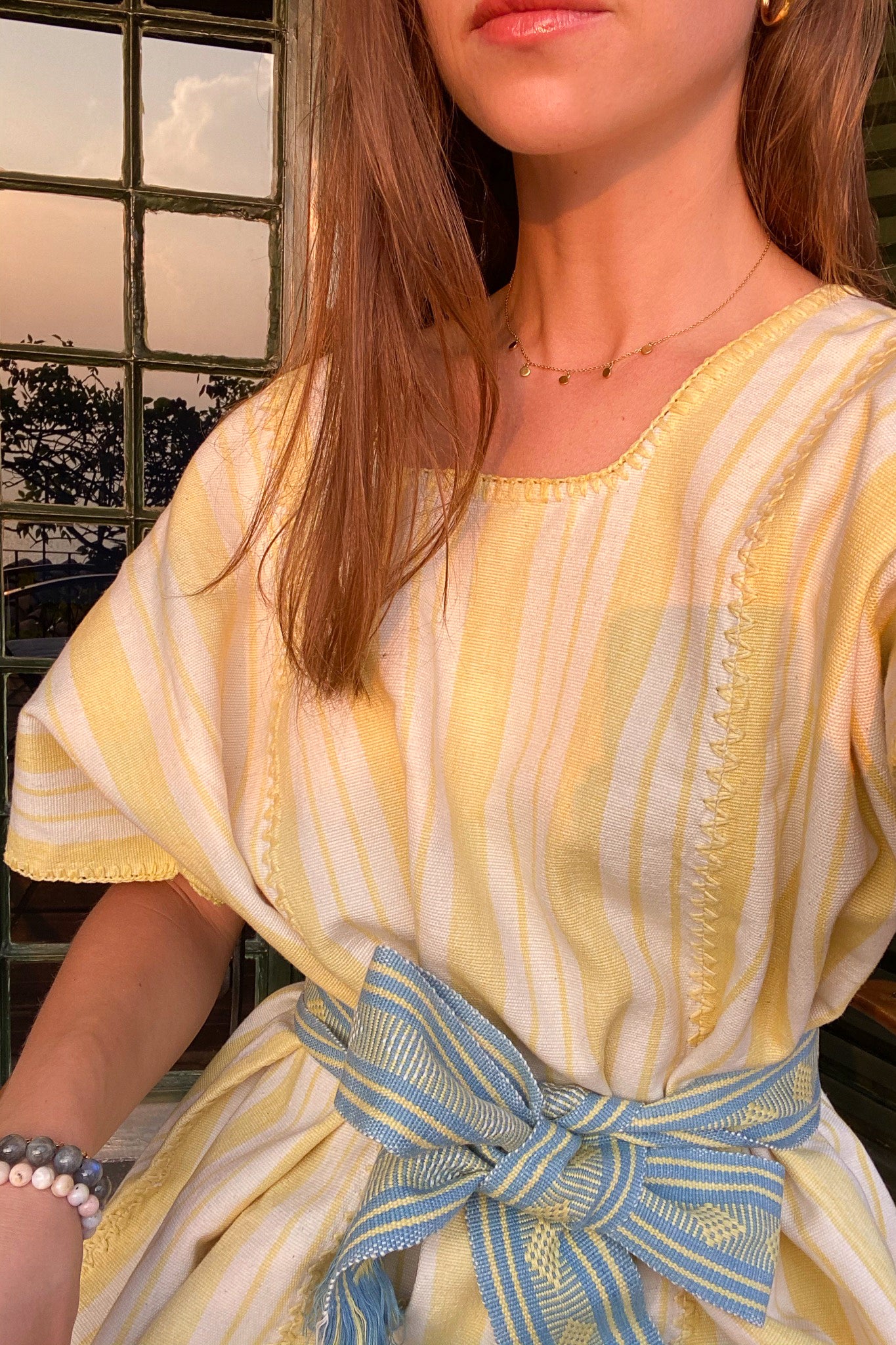 YELLOW STRIPE WIDE MINI/MIDI KAFTAN