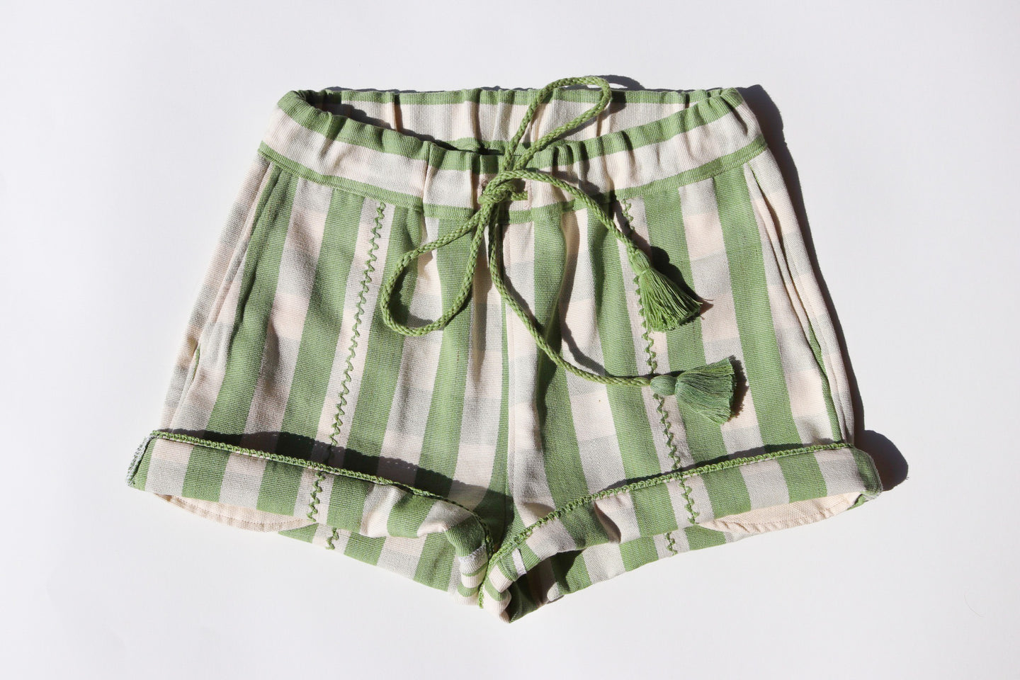 HANDWOVEN SHORTS IN JADE GINGHAM