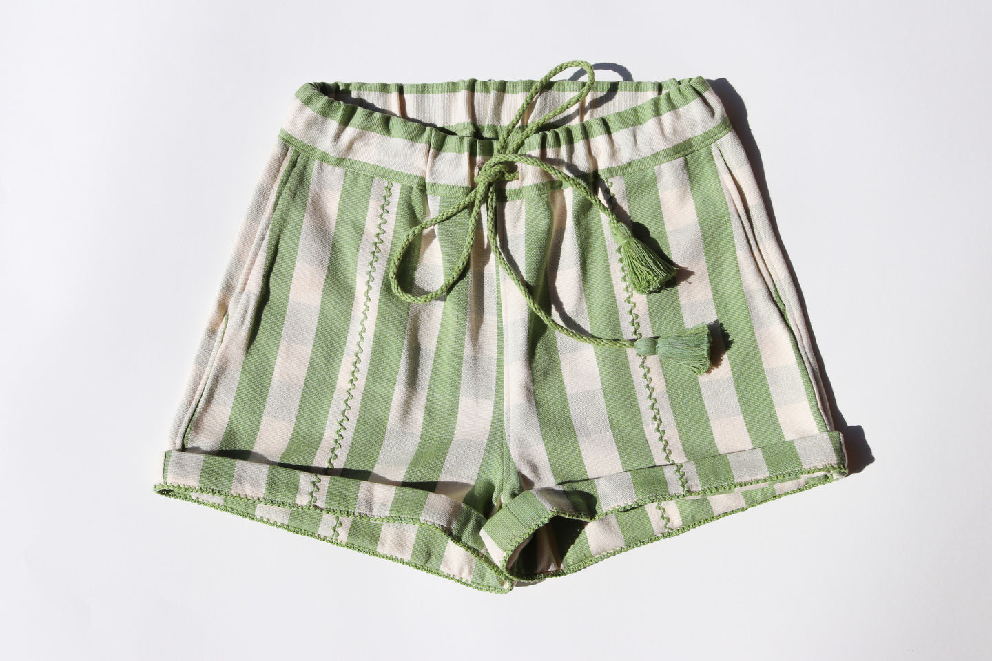 HANDWOVEN SHORTS IN JADE GINGHAM