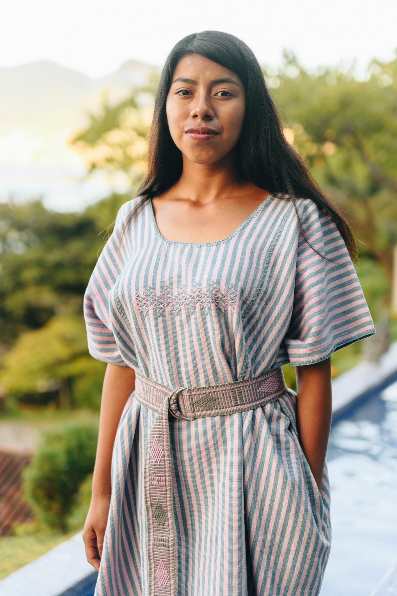 PINK AND BLUE STRIPE WIDE MIDI KAFTAN