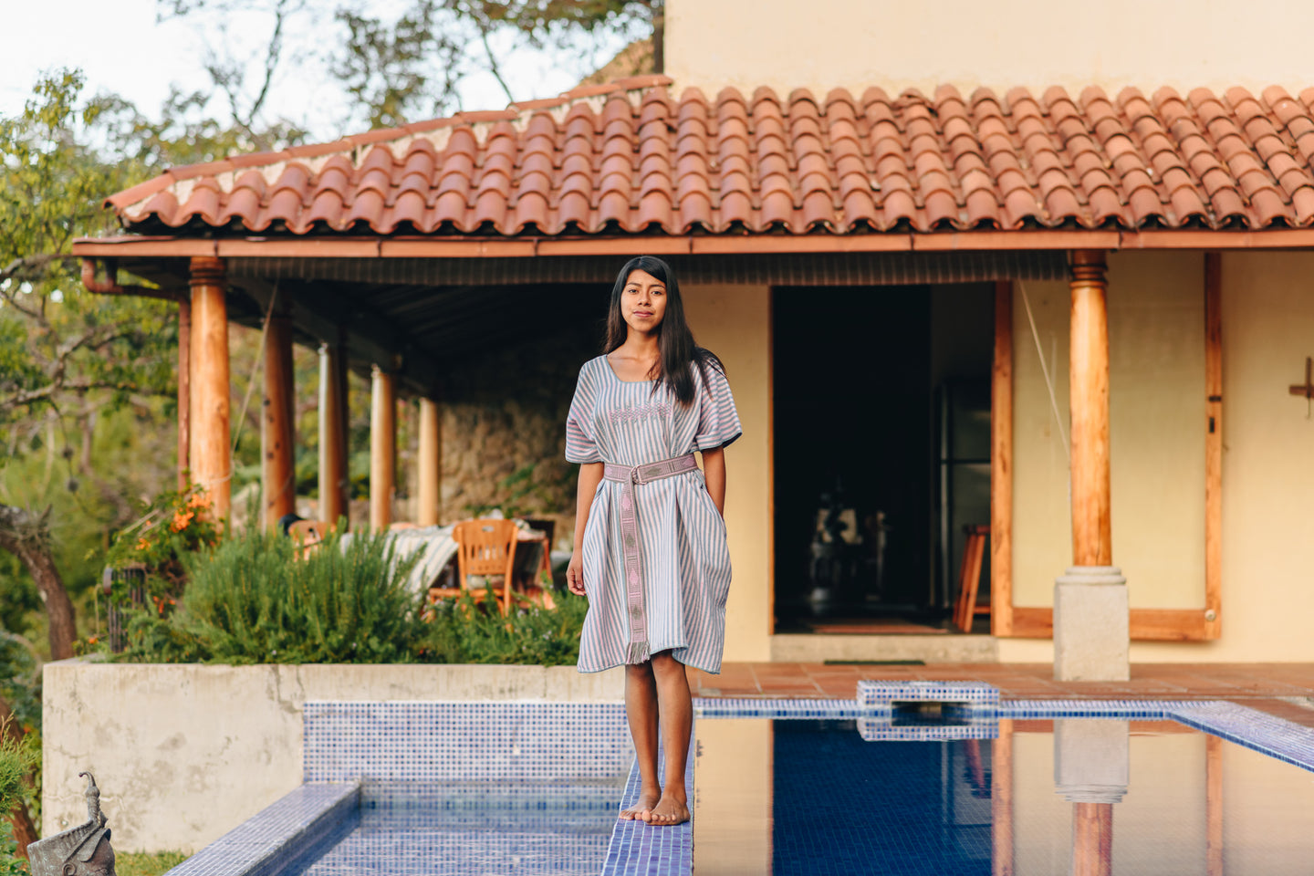 PINK AND BLUE STRIPE WIDE MINI KAFTAN