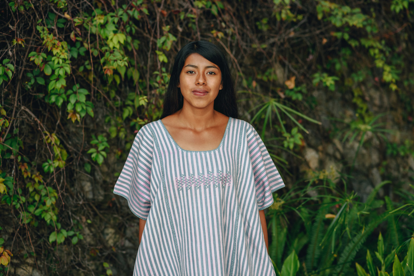 PINK AND BLUE STRIPE WIDE MINI KAFTAN