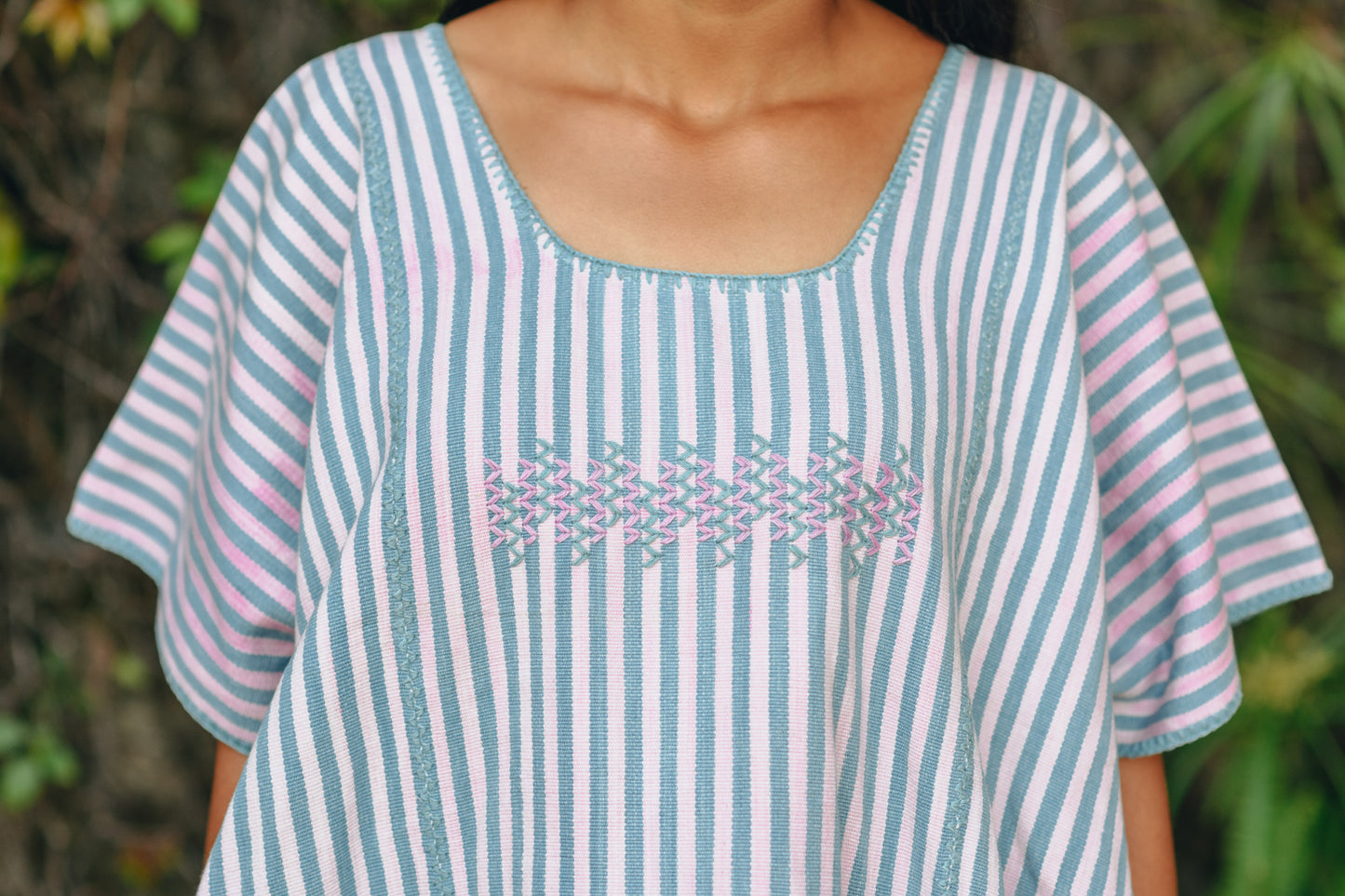 PINK AND BLUE STRIPE WIDE MINI KAFTAN