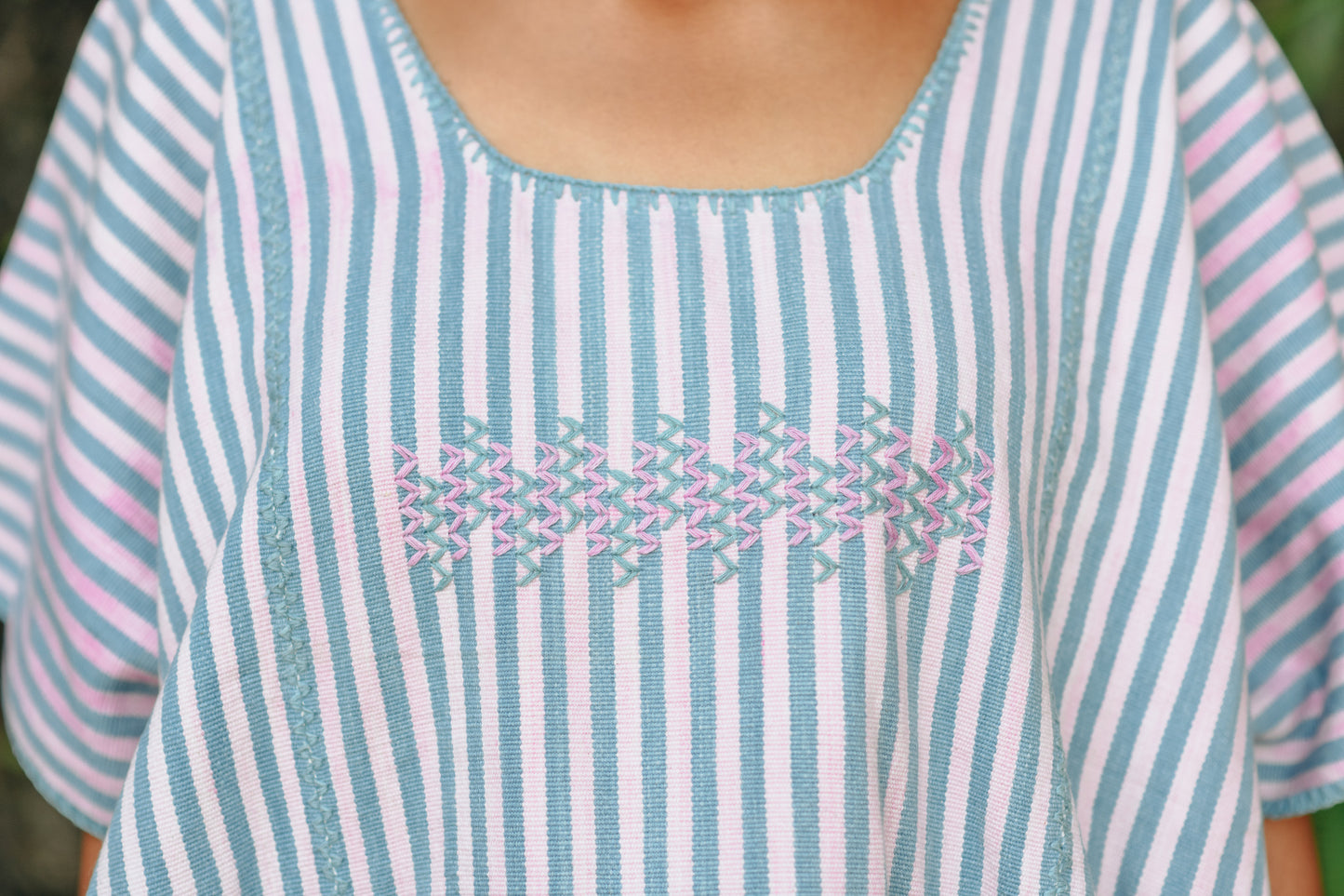 PINK AND BLUE STRIPE WIDE MINI KAFTAN