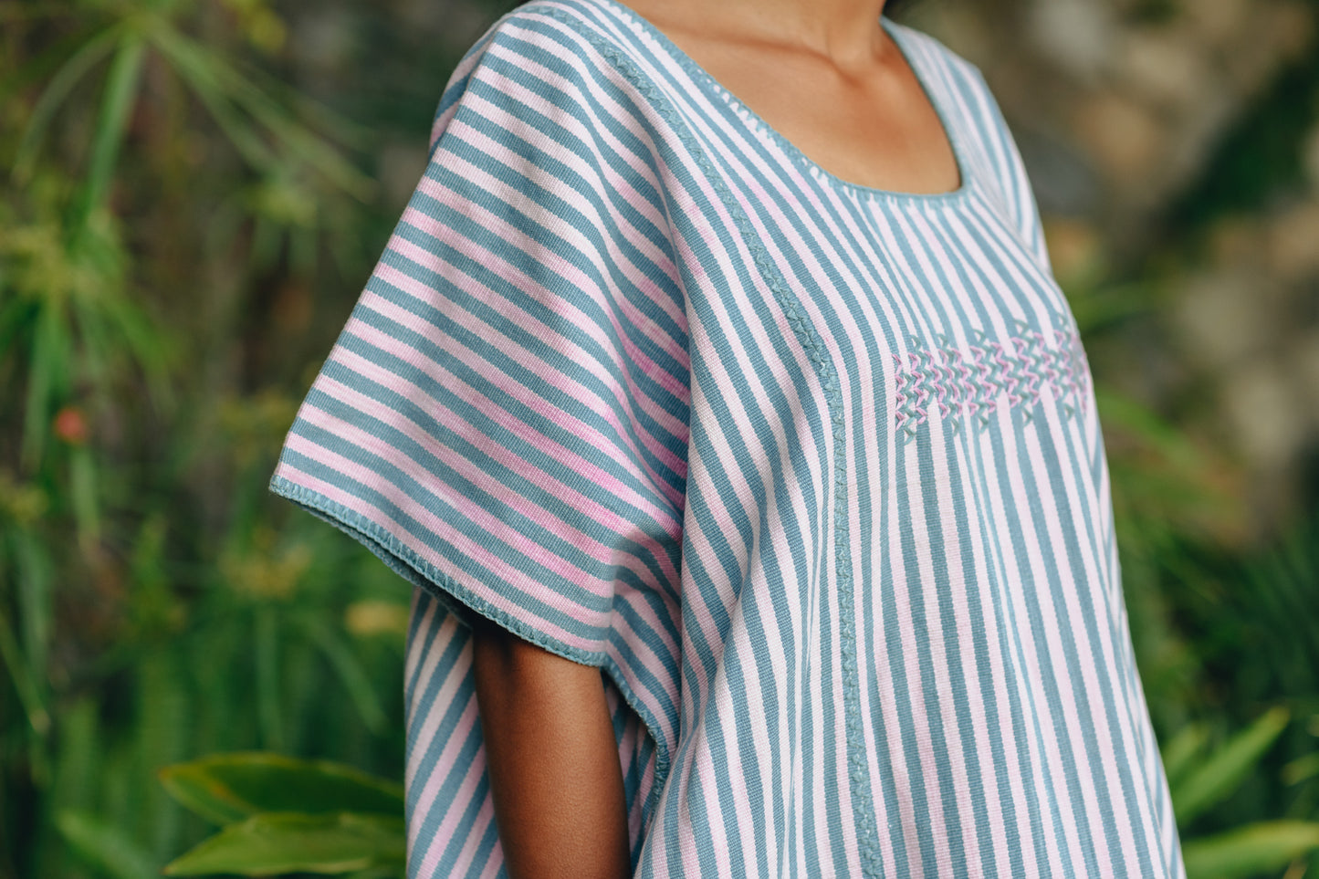 PINK AND BLUE STRIPE WIDE MINI KAFTAN