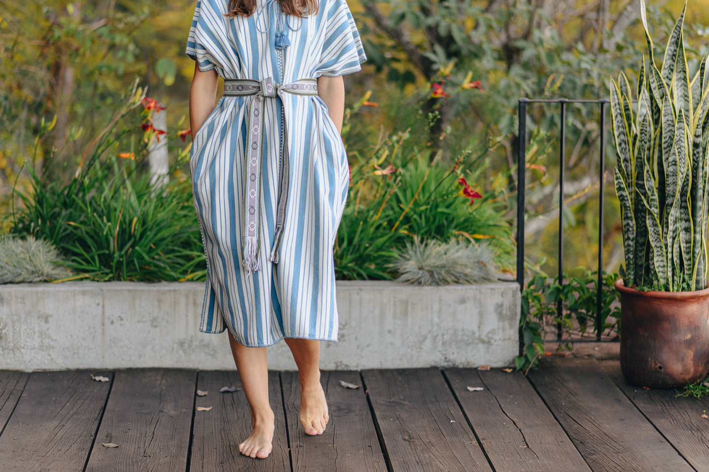 BLUE STRIPE WIDE MIDI KAFTAN