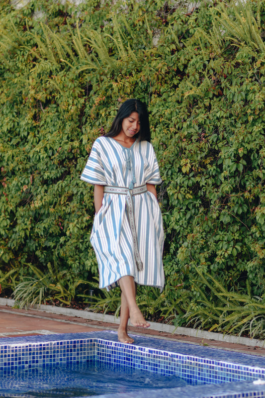 BLUE STRIPE EXTRA WIDE MIDI KAFTAN