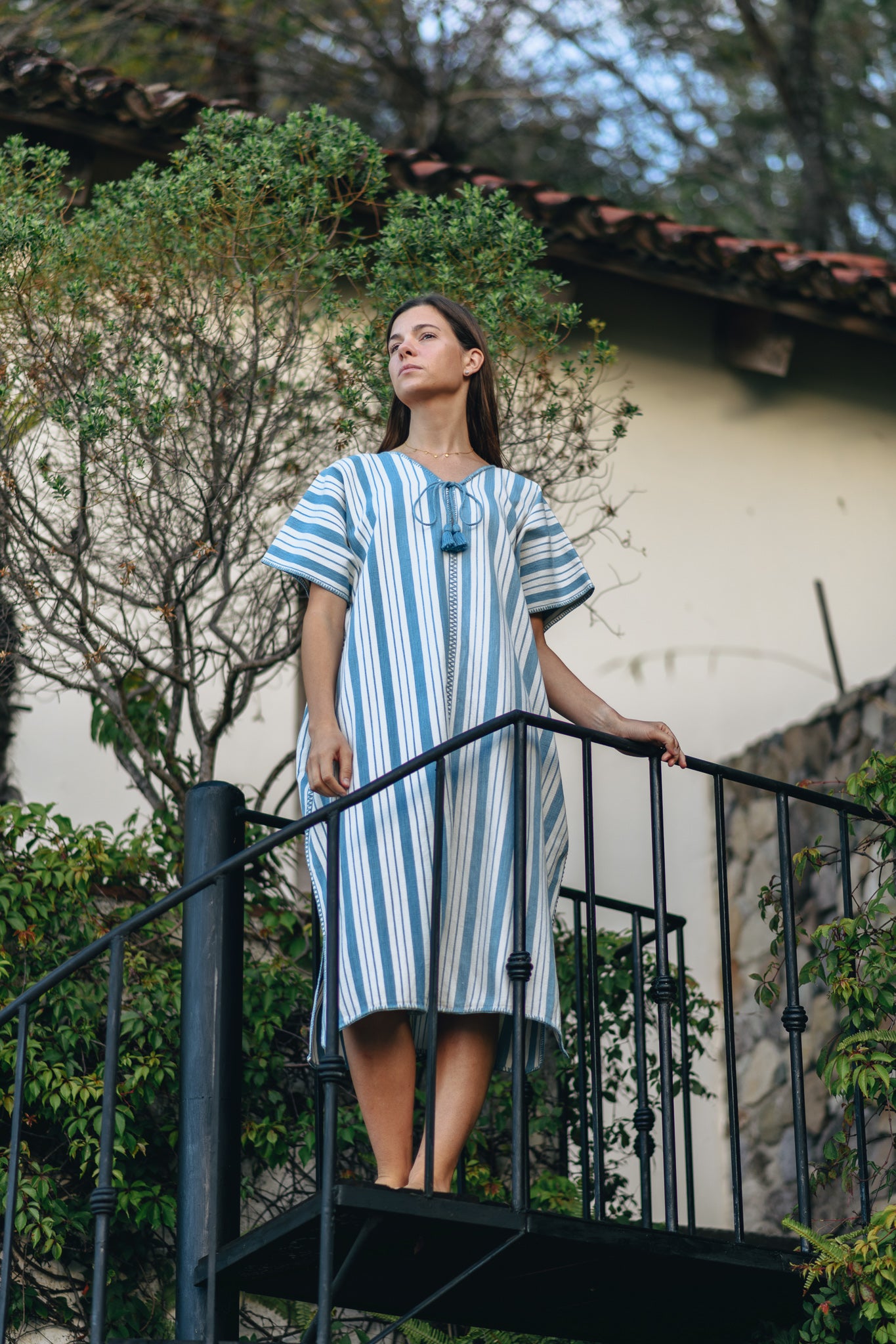 BLUE STRIPE WIDE MIDI KAFTAN