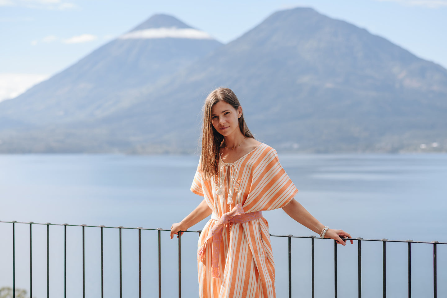 ORANGE STRIPE MAXI WIDE FIT KAFTAN WITH EMBROIDERY