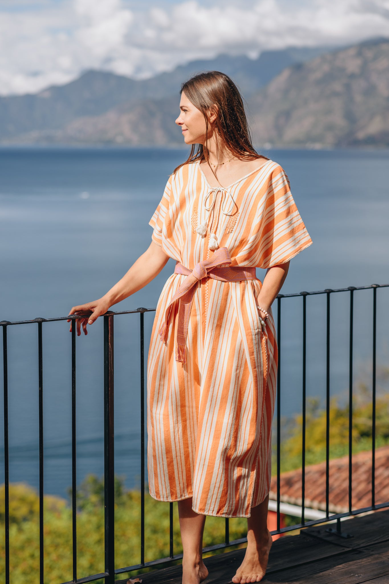 ORANGE STRIPE MAXI WIDE FIT KAFTAN WITH EMBROIDERY