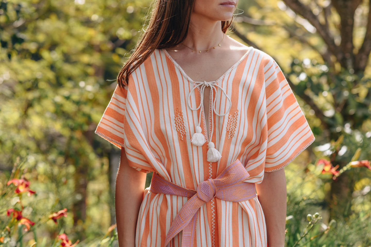 ORANGE STRIPE MAXI WIDE FIT KAFTAN WITH EMBROIDERY