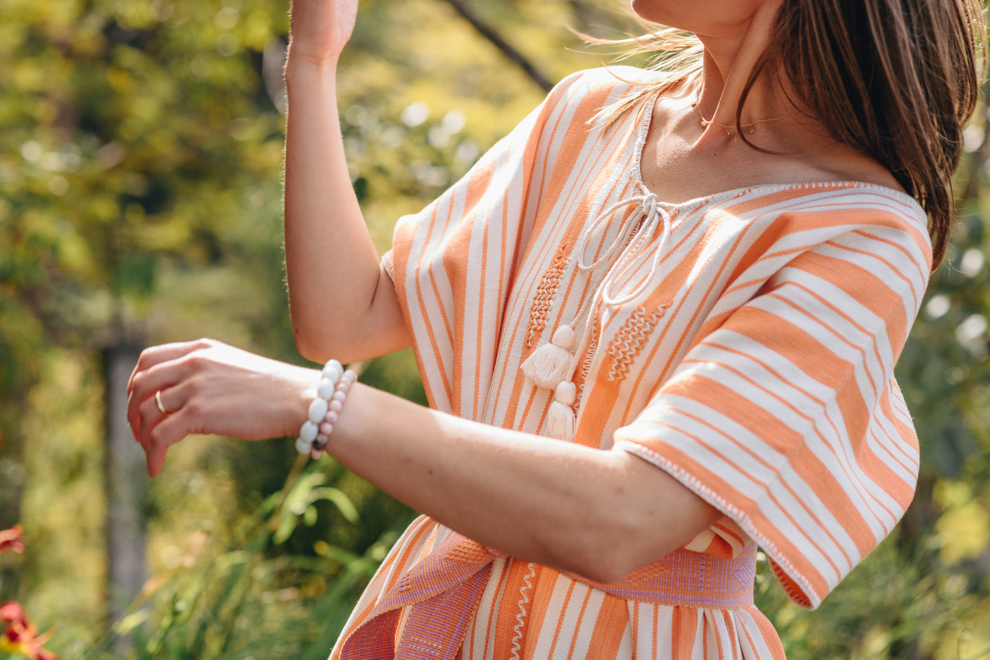 ORANGE STRIPE MAXI WIDE FIT KAFTAN WITH EMBROIDERY