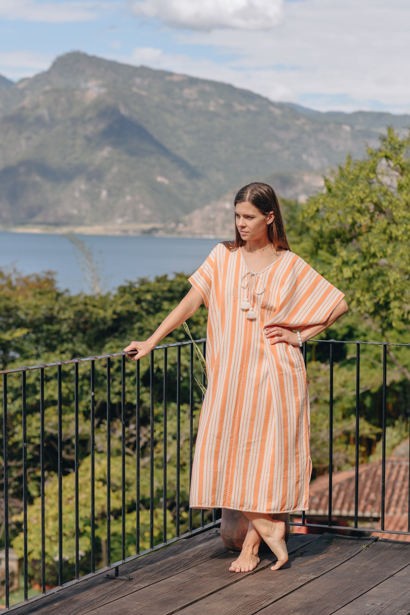 ORANGE STRIPE MAXI WIDE FIT KAFTAN WITH EMBROIDERY