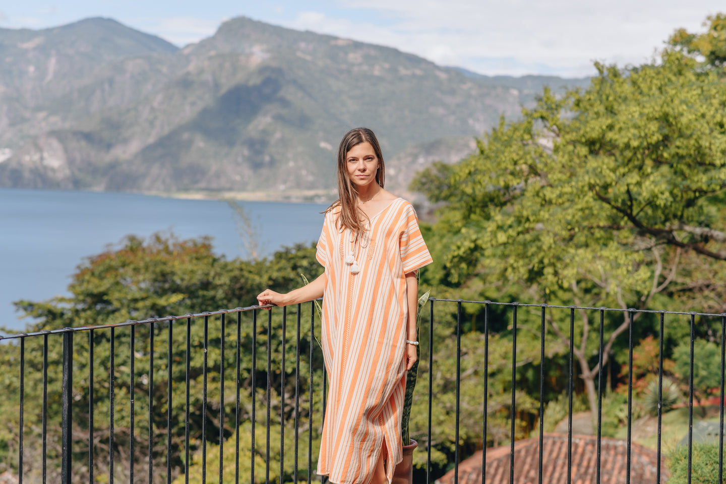 ORANGE STRIPE MAXI WIDE FIT KAFTAN WITH EMBROIDERY