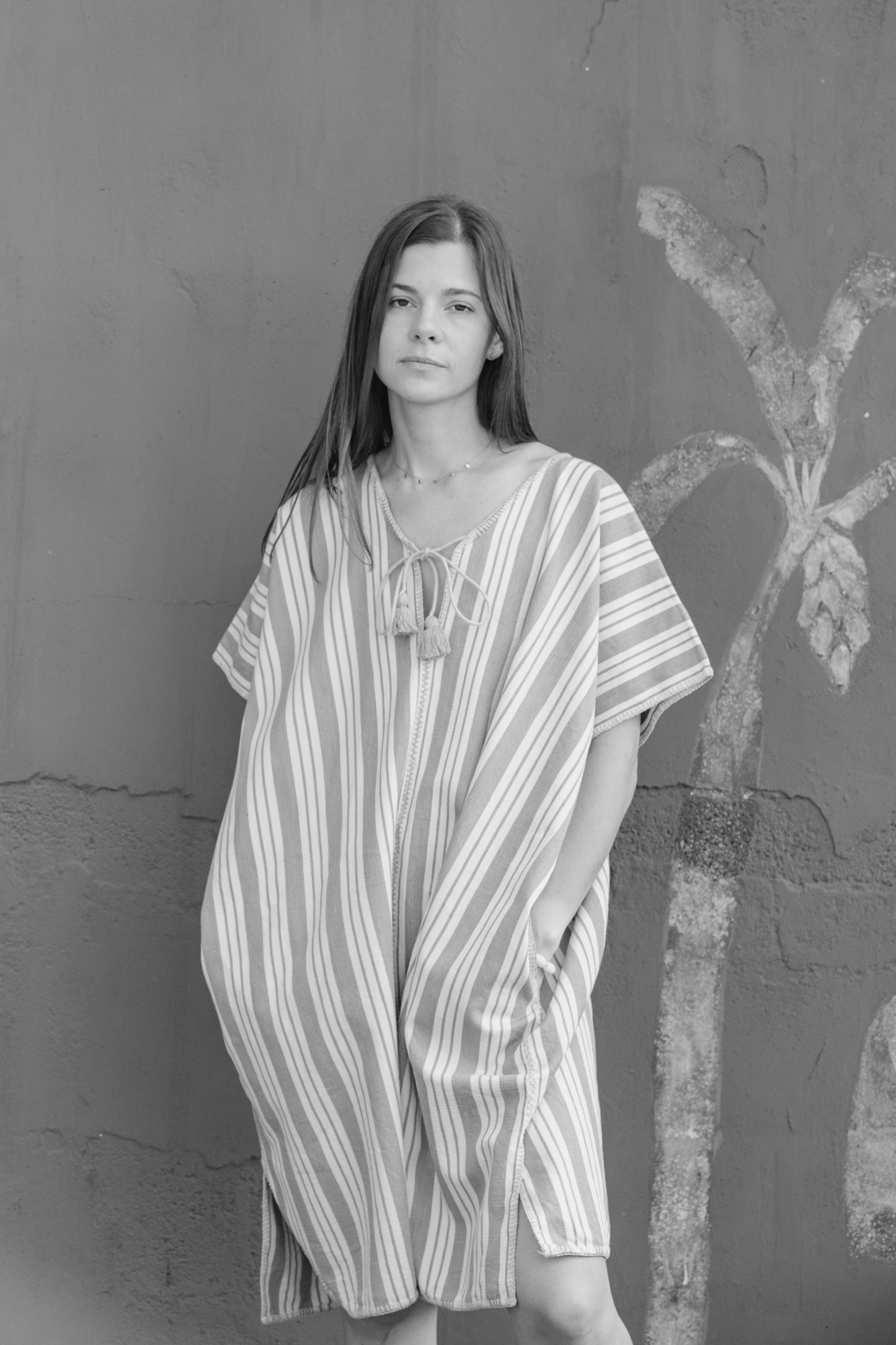 BLUE STRIPE NARROW MINI KAFTAN