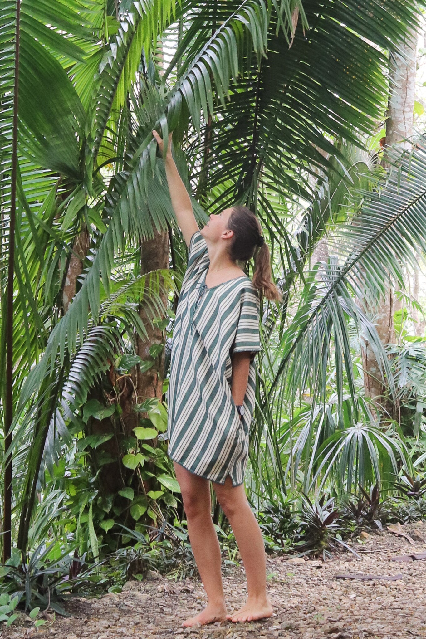 EMERALD STRIPE WIDE MINI KAFTAN