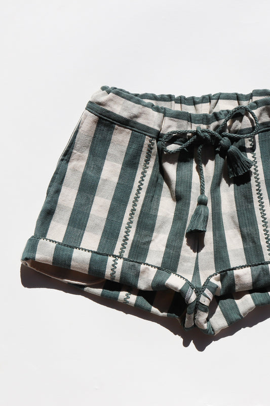 HANDWOVEN SHORTS IN EMERALD GINGHAM