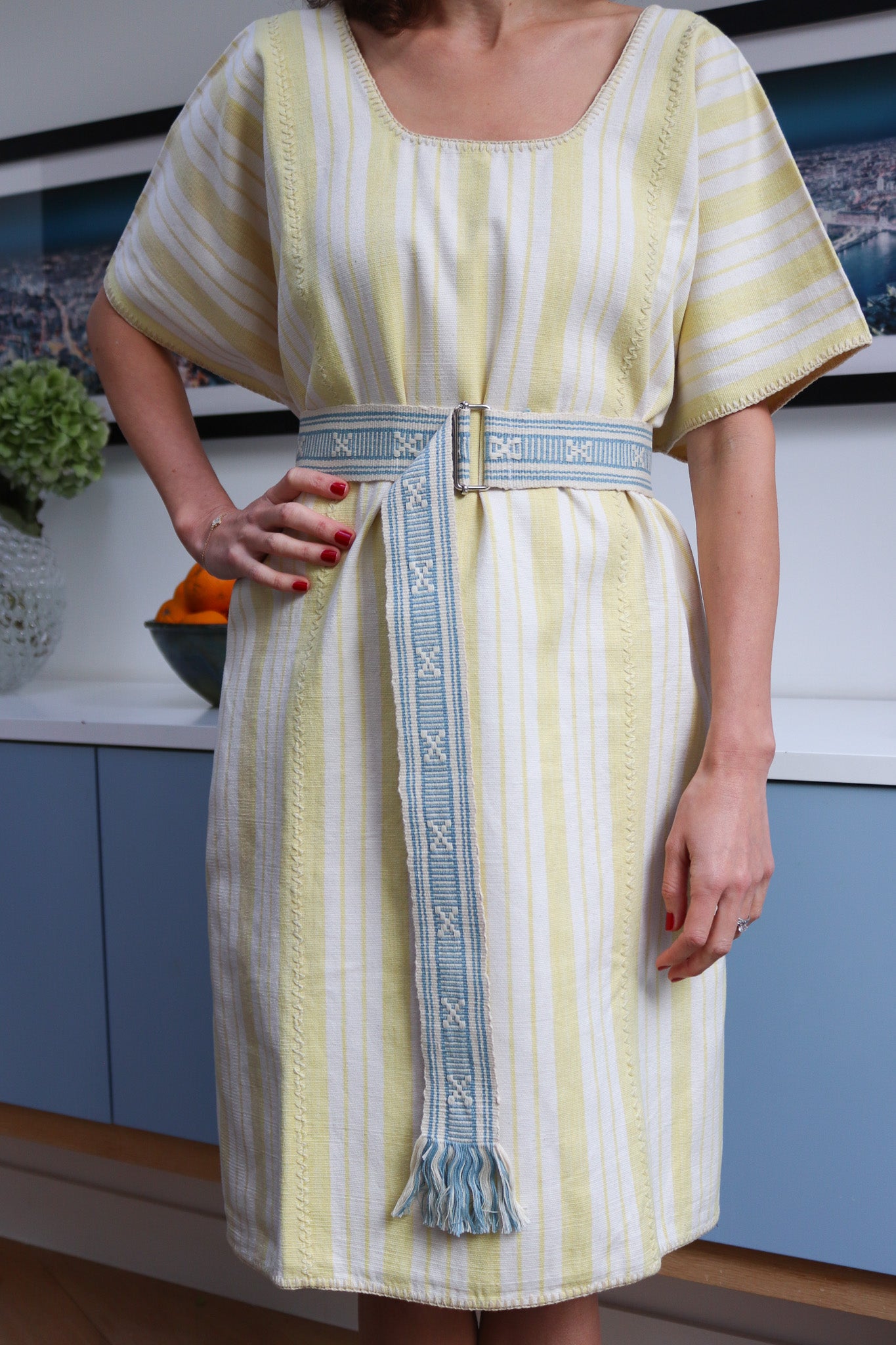 YELLOW STRIPE WIDE MINI/MIDI KAFTAN