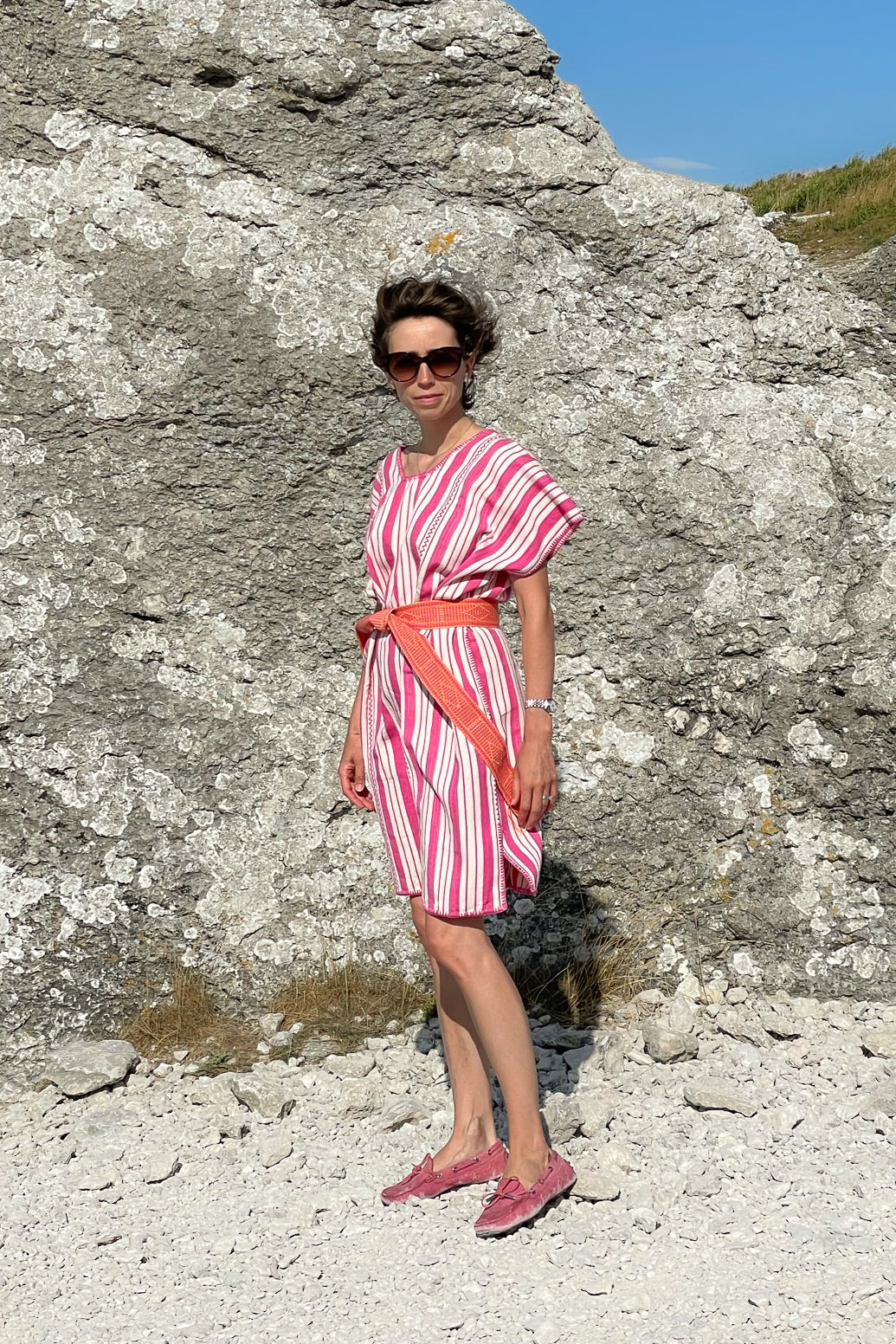 PINK STRIPE NARROW MINI KAFTAN