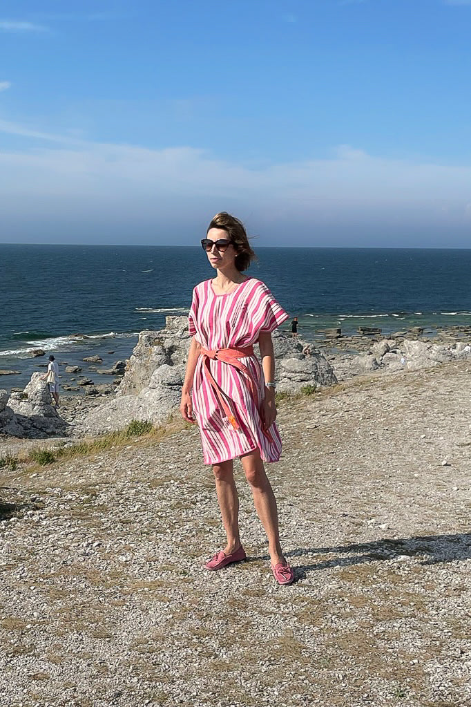 PINK STRIPE NARROW MINI KAFTAN