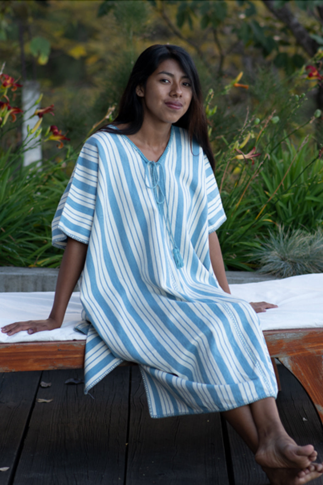 BLUE STRIPE EXTRA WIDE MIDI KAFTAN