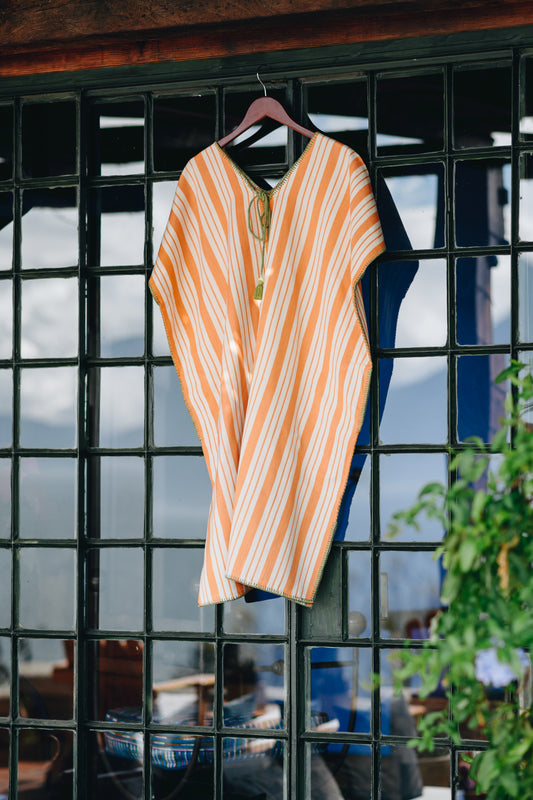 ORANGE STRIPE NARROW MINI KAFTAN WITH GREEN STITCH