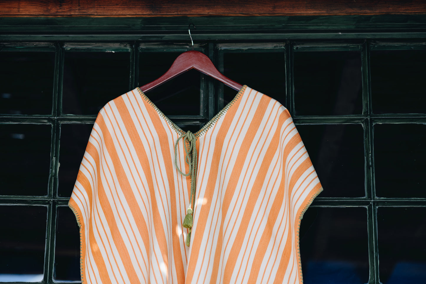 ORANGE STRIPE NARROW MINI KAFTAN WITH GREEN STITCH