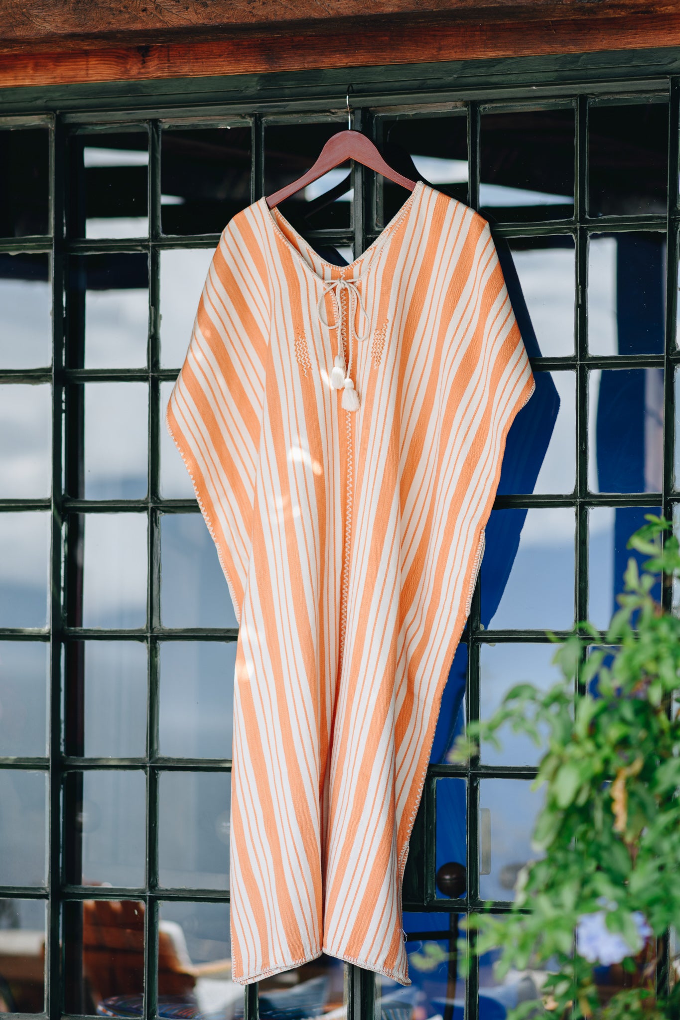 ORANGE STRIPE MAXI WIDE FIT KAFTAN WITH EMBROIDERY