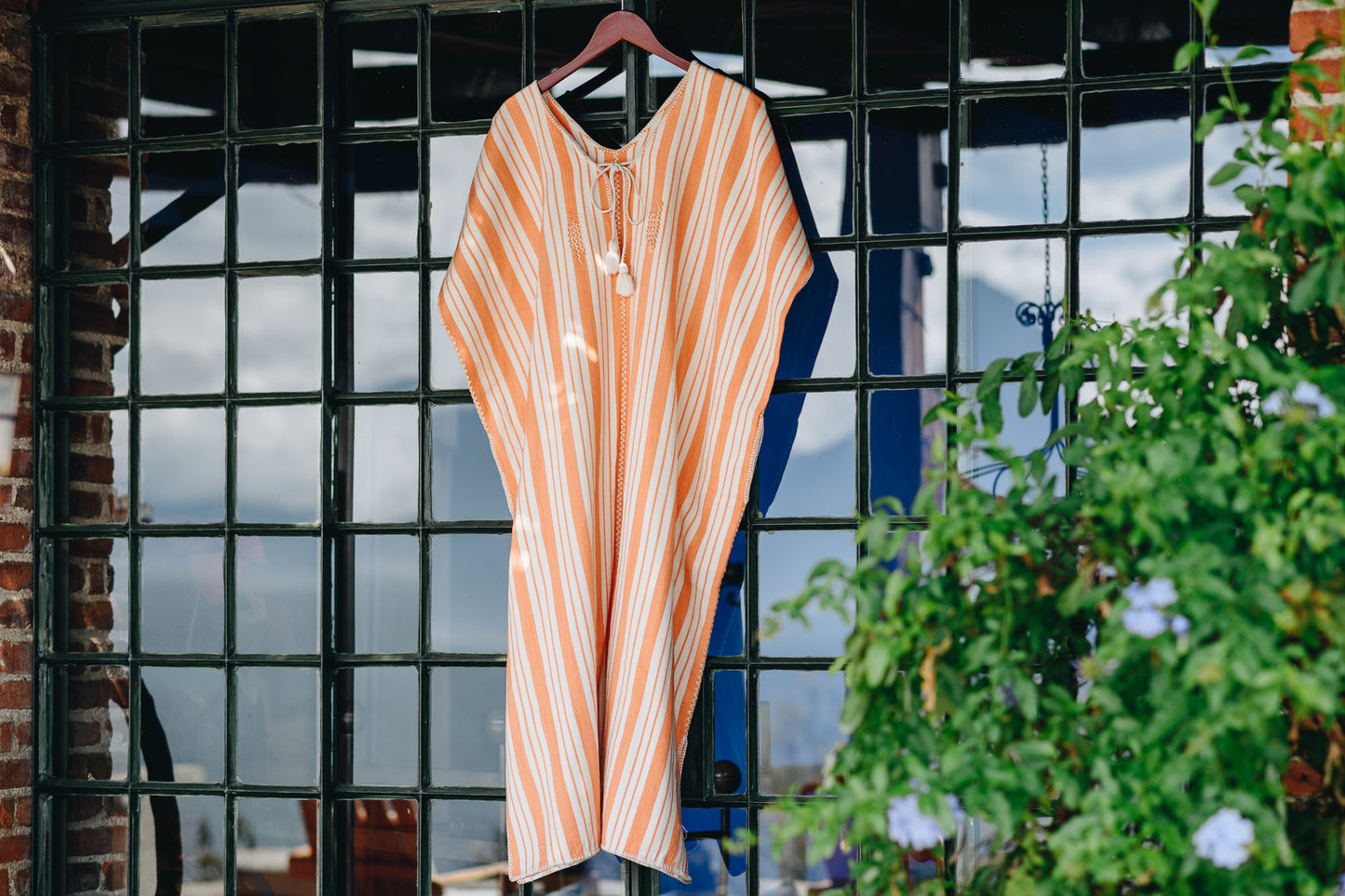 ORANGE STRIPE MAXI WIDE FIT KAFTAN WITH EMBROIDERY