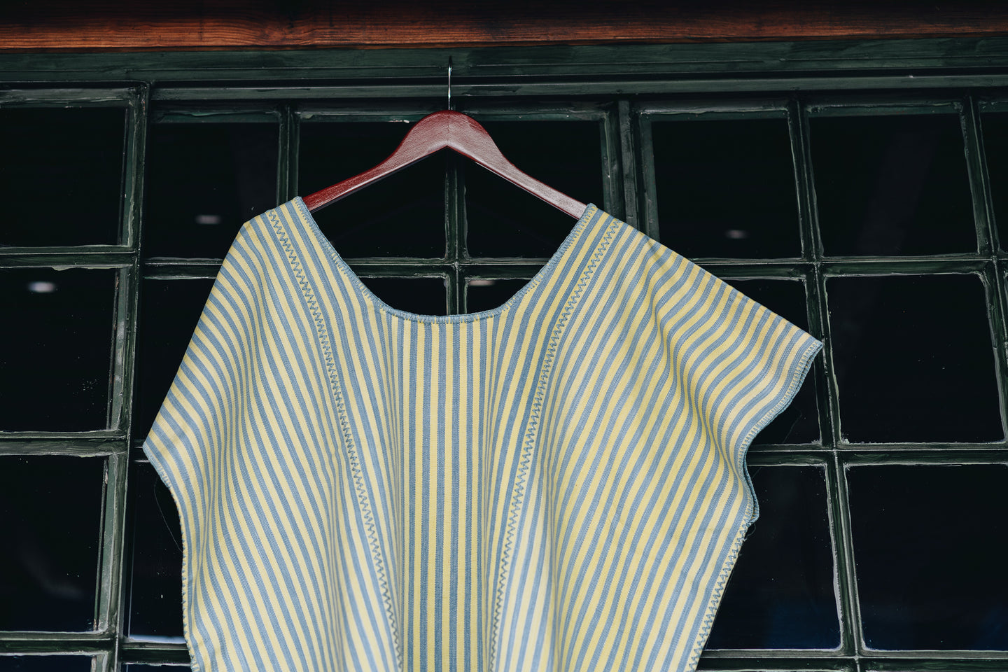 YELLOW AND BLUE STRIPE WIDE MINI KAFTAN