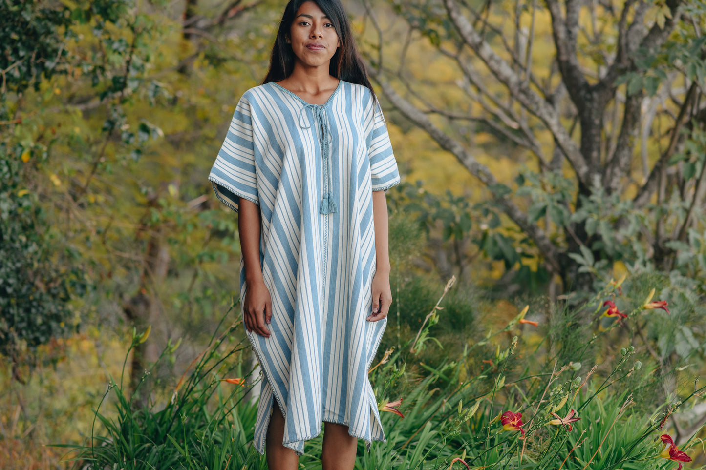 BLUE STRIPE EXTRA WIDE MIDI KAFTAN