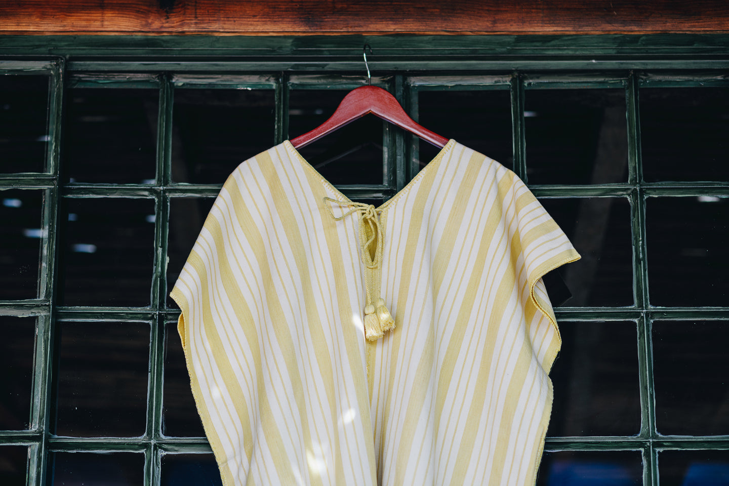 YELLOW STRIPE NARROW MIDI KAFTAN