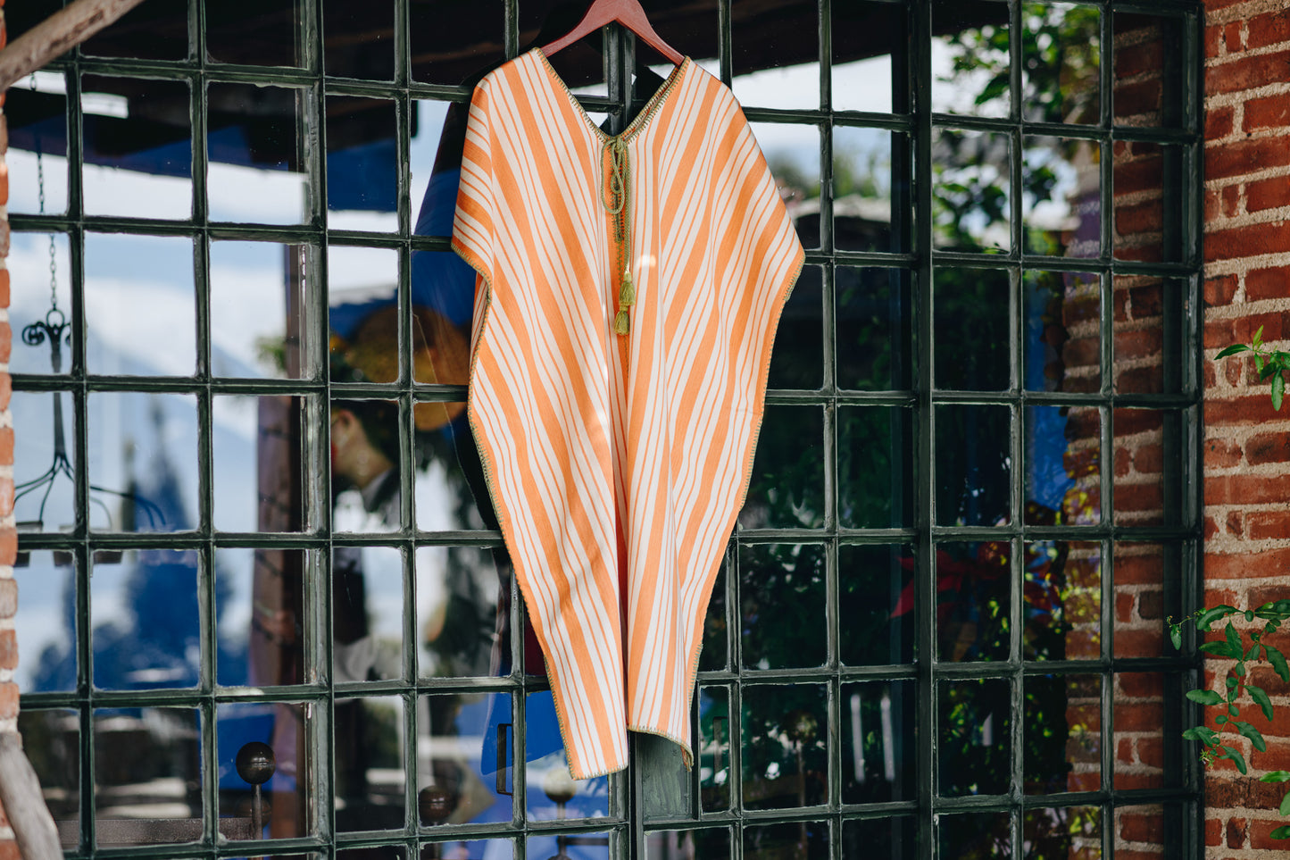 ORANGE STRIPE NARROW MIDI KAFTAN WITH LAVENDER STITCH