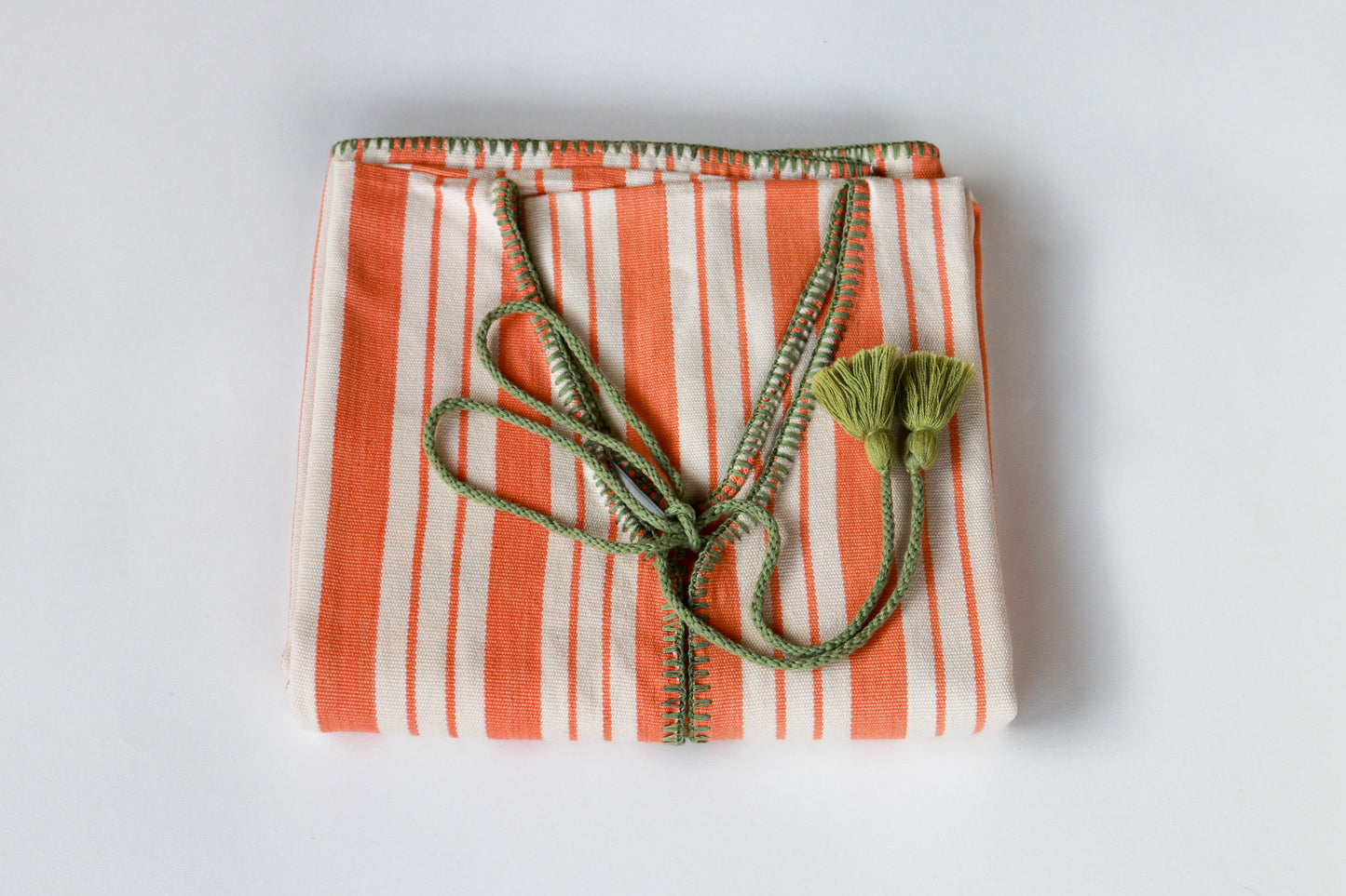 ORANGE STRIPE NARROW MINI KAFTAN WITH GREEN STITCH