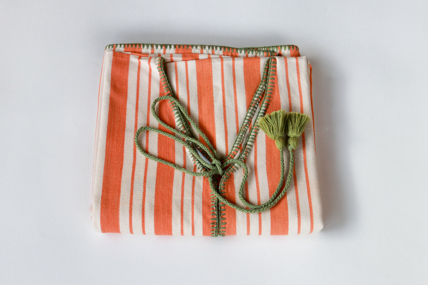 ORANGE STRIPE NARROW MINI KAFTAN WITH GREEN STITCH